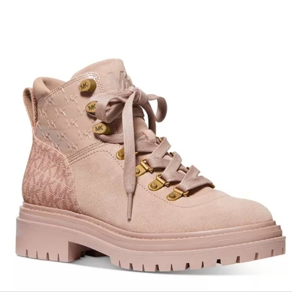 MICHAEL KORS WOMEN'S HIKING BOOTS SIGNATURE SUEDE DEMPSEY SIZE 10 & 11 - Picture 1 of 3